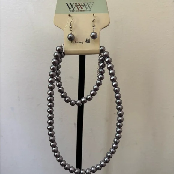 Silver Long Strand Necklace with Lustrous Beads - Picture 2 of 3